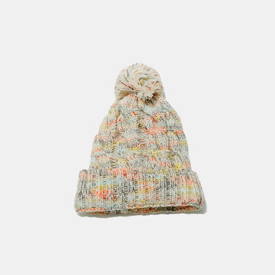 Contrast Cable-Knit Hat with Pompom - Korvel