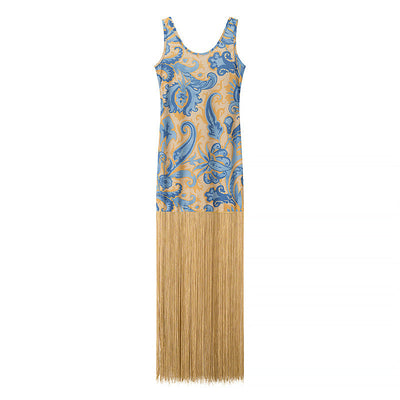 Robe élégante sans manches à franges imprimée