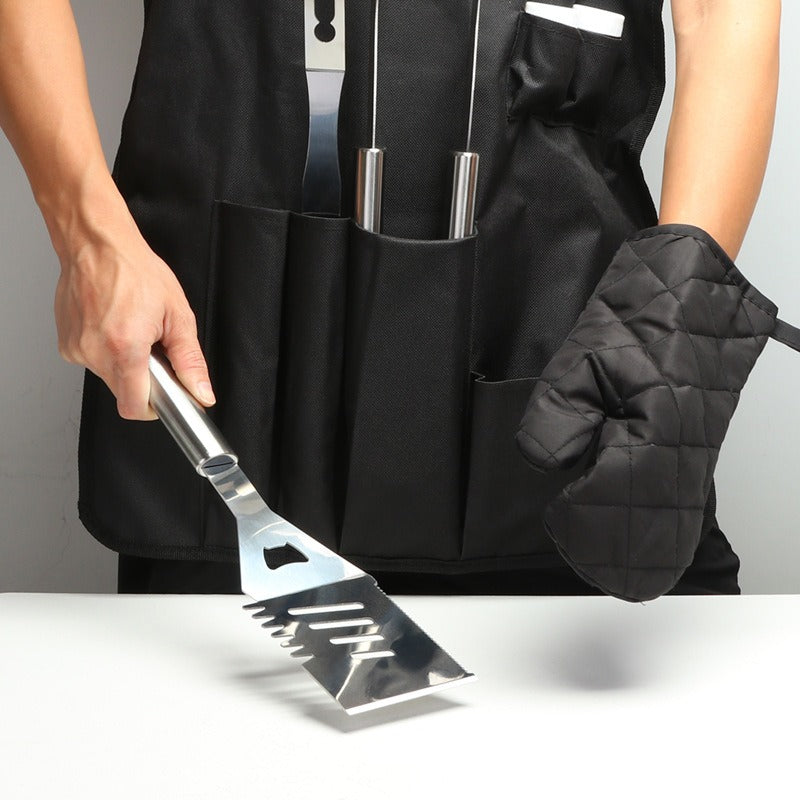 Stainless Steel Grill Apron Multifunctional Grill 6 Piece Set Outdoor Tool Combination - Korvel