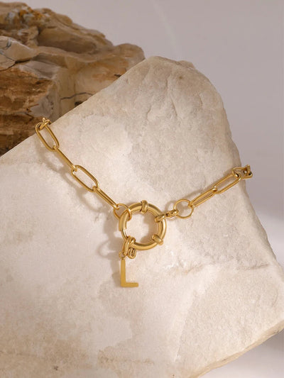 18K Gold-Plated Stainless Steel Letter L Bracelet - Korvel
