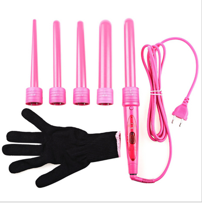 5 Part Interchangeable Hair Curling Iron Machine Ceramic Hair Curler Multi-size Roller Heat Resistant Glove Styling Set - Korvel