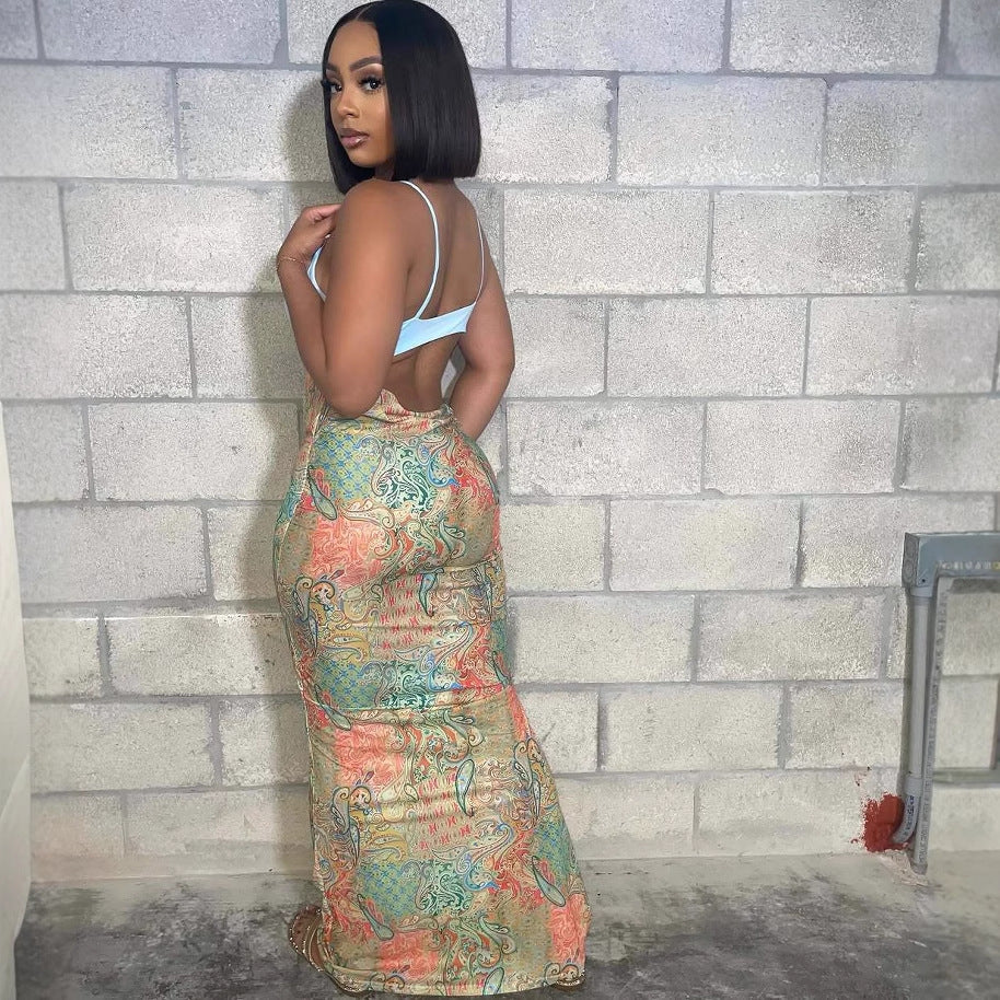 Robe longue sans bretelles et dos nu pour femmes élégante