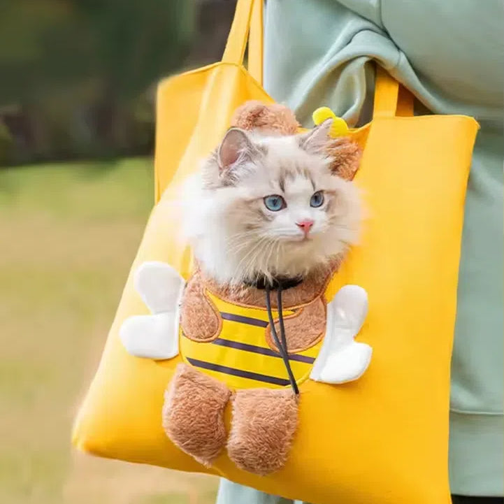 Cute canvas outdoor bag with exposed bee shaped cat bag shoulder bag small dog tote bag - Korvel