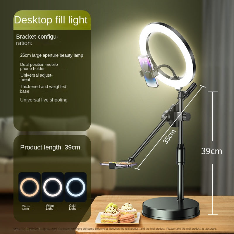 Mobile Phone Overhead Shooting Stand for Food Photography, Drawing, and Live Streaming - Adjustable Dual-Camera Position Desktop Phone Holder with Fill Light - Korvel