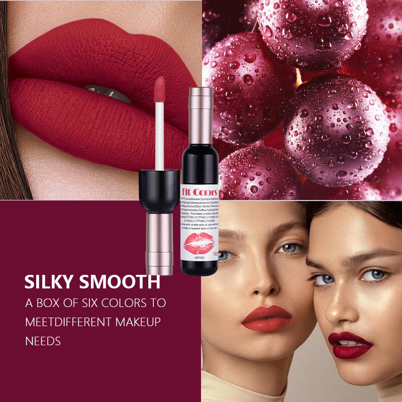 Set de Brillo de Labios Mate Fit Colors Botella de Vino Rojo - 6 Pcs