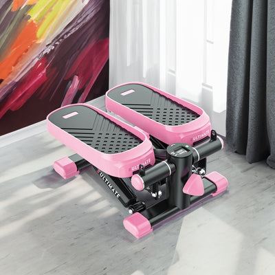 Home Office Exercise 330LBS Capacity Mini Stepper with Resistance Bands and LCD Monitor Pink - Korvel