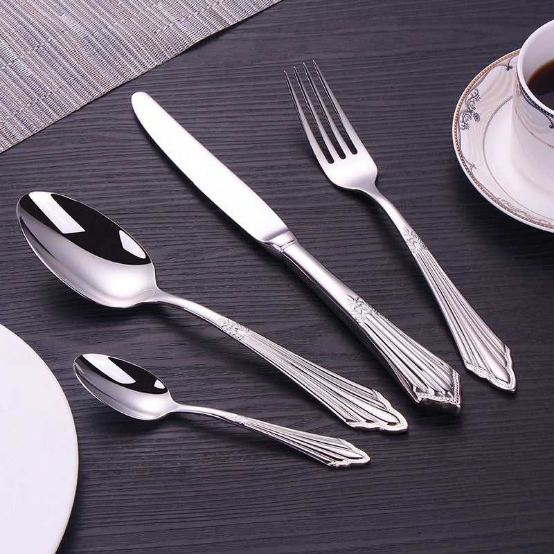 304 stainless steel knife, fork, spoon, hotel Western tableware, steak knife, fork, dessert spoon, fork, 4 piece set - Korvel