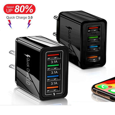 3.1A 4usb Mobile Phone Charger Travel Charger Charging Plug European Regulation Charging Head Charging Plug - Korvel