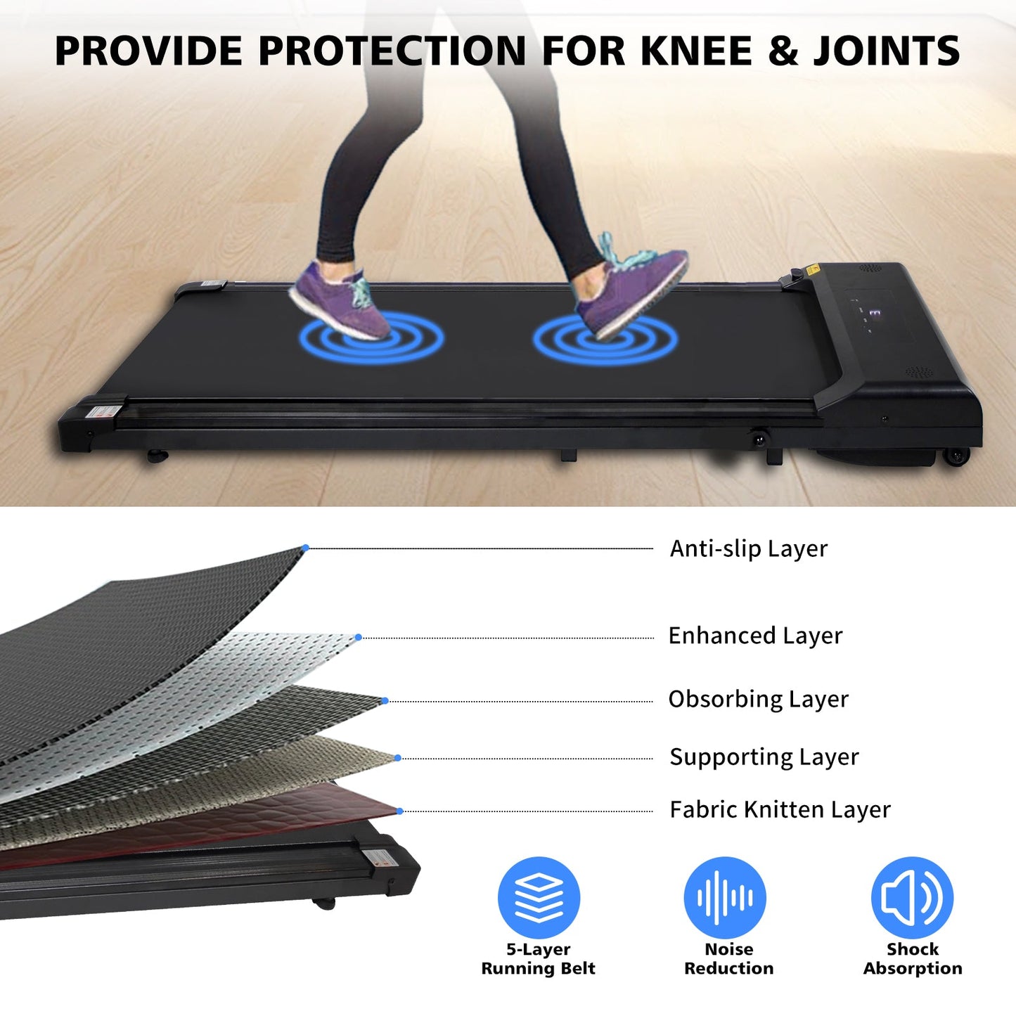 Portable treadmill with remote control, a 240 pound walking and jogging machine, and a black capacity - Korvel