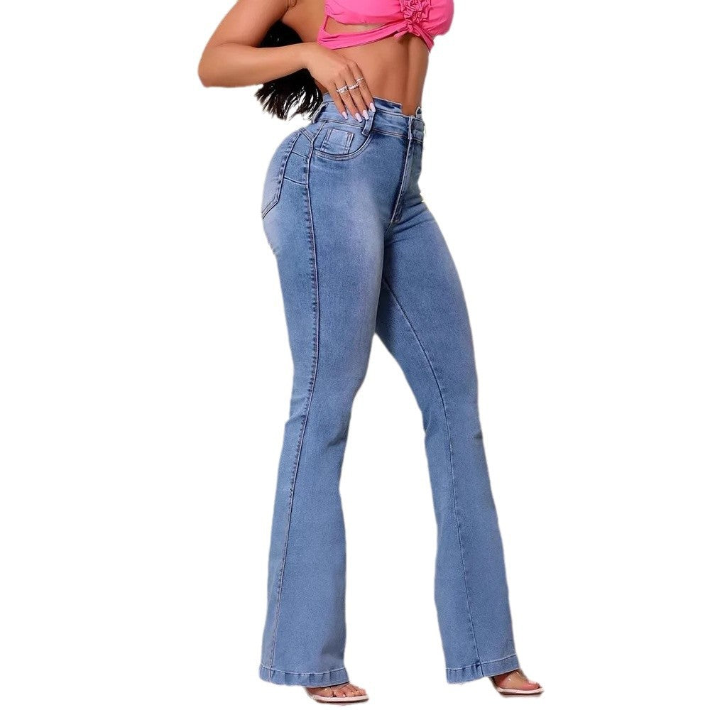 Washed denim jeans women's slim fit high waisted flared pants - Korvel