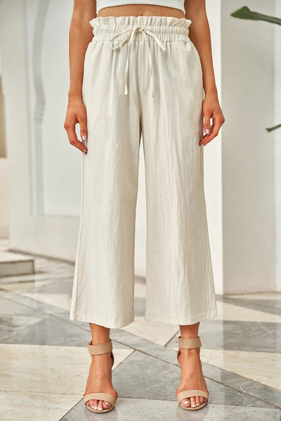 Drawstring Paperbag Waist Wide Leg Pants - Korvel