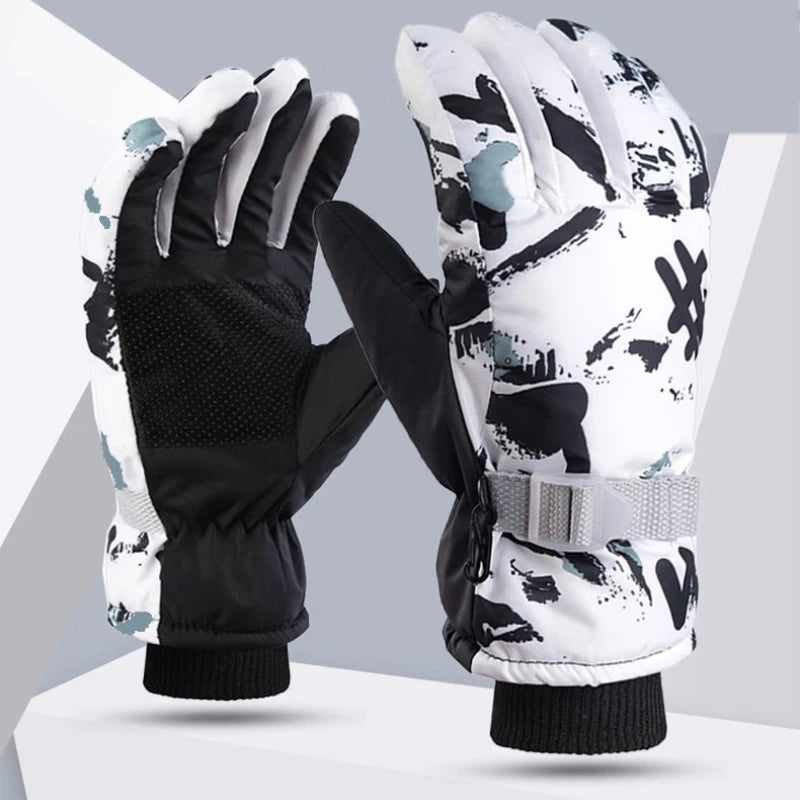 Winter Ski Gloves Warm Thermal Men Women Thickened Cotton Waterproof Non-Slip Warm Riding Outdoor Graffiti Snowboard Cycling - Korvel