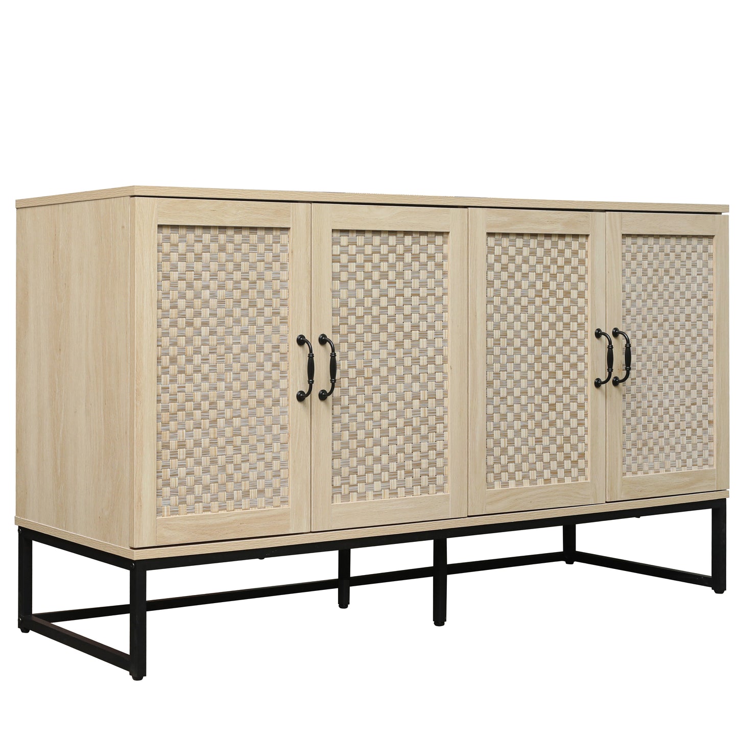 Buffet 4 Portes en Rotin - Cabinet de Rangement Élégant