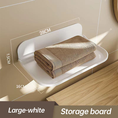New Foldable Punch - Free Wall - mounted Plastic Floating Shelf for Bathroom and Toilet, Ideal for Towel and Clothes Storage - Korvel