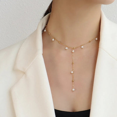 18K Gold-Plated Pearl Drop Necklace - Korvel