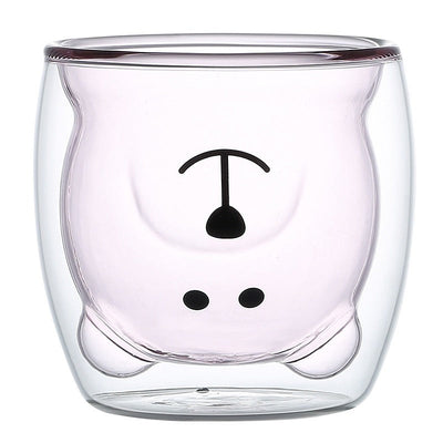 Taza de Leche de Vidrio Doble Capa en Forma de Oso