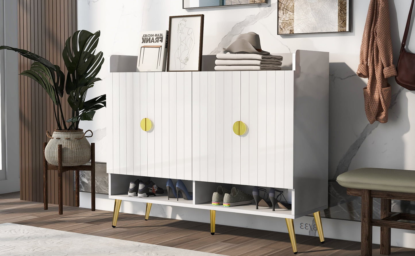 U-Can shoe cabinet with door, 11 layers with adjustable shelves, modern wooden shoe cabinet (PVC surface) - Korvel