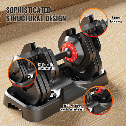 Adjustable Dumbbell Set for Men and Women, 10 in 1, Free Black Dumbbell Rotating Handle for Quick Adjustment (10 gears/55 pounds - Korvel