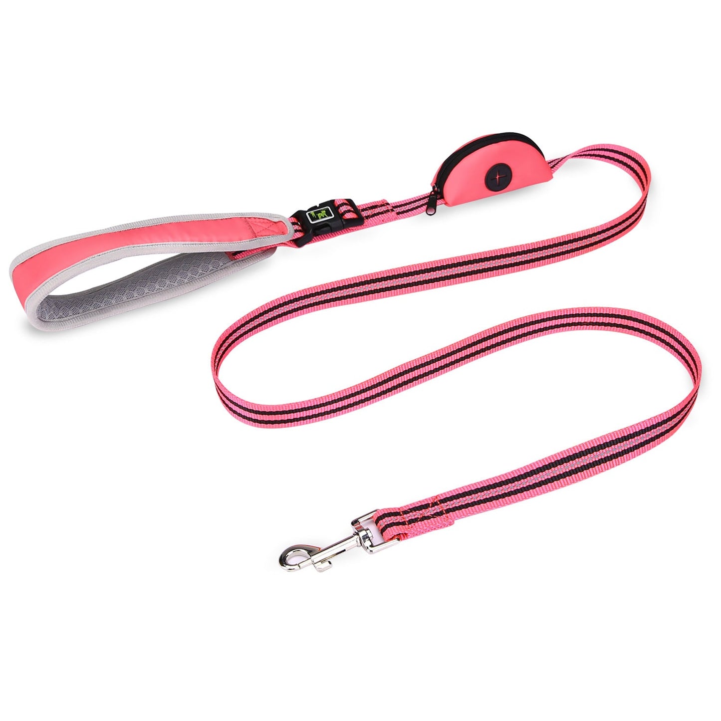Nylon Combat Padded Leads Dog Leash with Double Padded Handles with Built in Poop Bag Holder Dispenser - Korvel