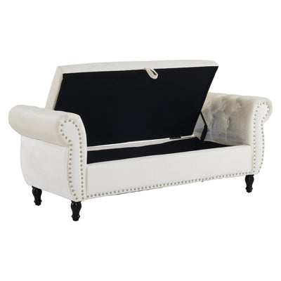 Velvet Multifunctional Storage Ottoman Bench with Pillow - Beige