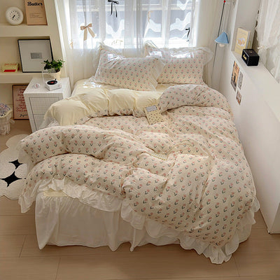 French Romantic Lace Washed Cotton Bed Sheet Set