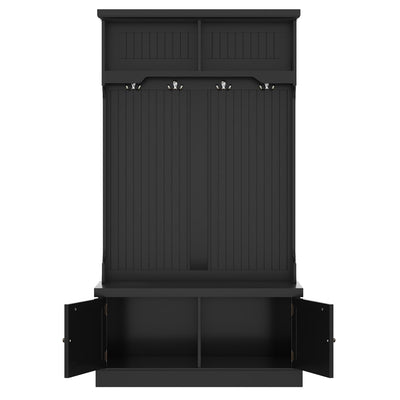 Hall Tree with Storage Shoe Bench for Entryway and Hallway, 4-in-1 Design Coat Racks with 4 Hooks for Living Room, Black - Korvel