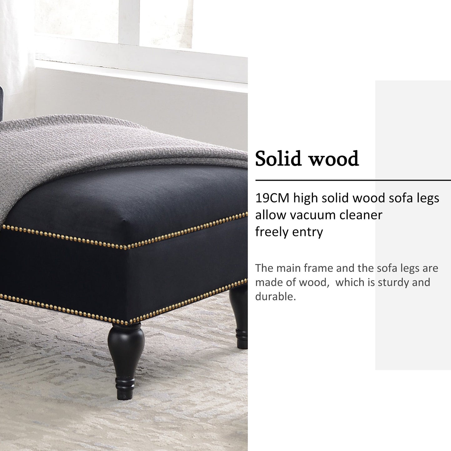 58-Inch Velvet Lounge Chair with Nailhead Trim