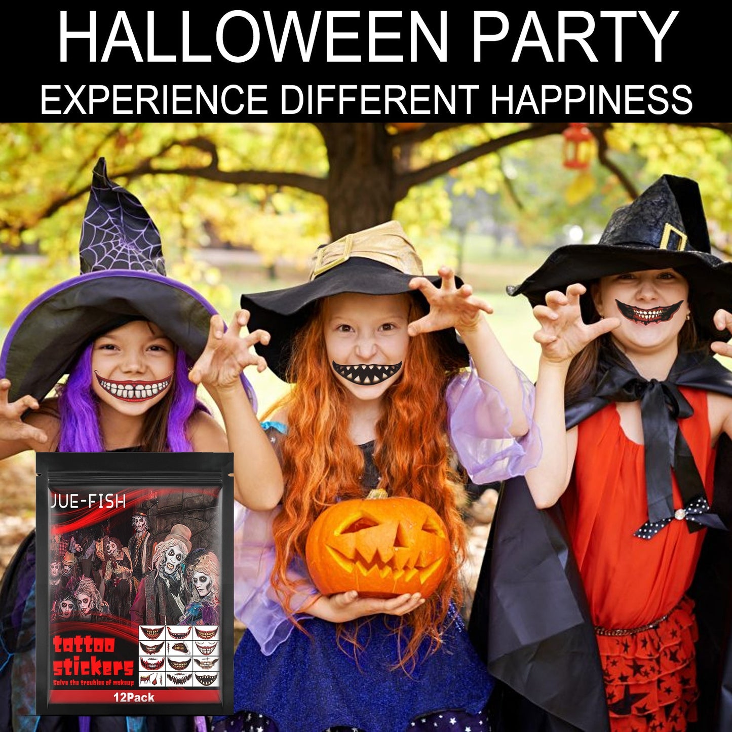 Halloween Tattoo Stickers, Halloween Horror Party Party Makeup Decorative Mouth Tattoo Stickers - Korvel