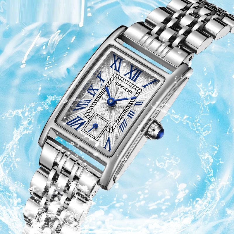 Montre à quartz avec bracelet en acier carré élégant pour femmes