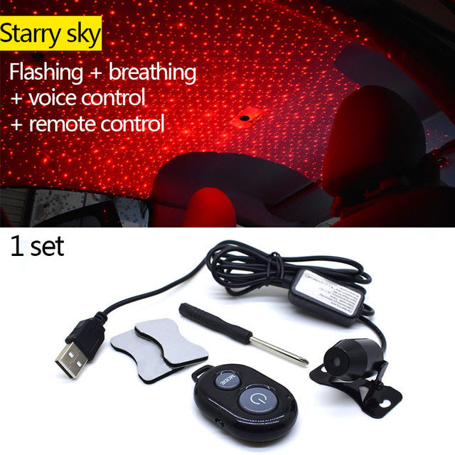 Light Projector Car Decoration Light USB LED Starry Sky Star DJ RGB Laser Projector Music Sound Remote Control Auto Car Styling - Korvel