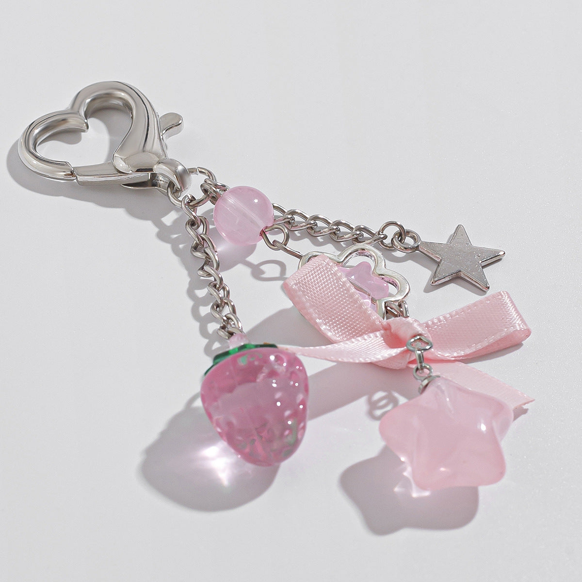 Elegant Bow Keychain with Pentagram and Glass Beads