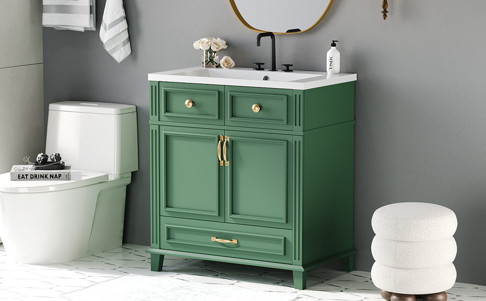 30 inch uncovered bathroom vanity with soft closed door, limited to solid wood frame bathroom storage cabinet green - Korvel