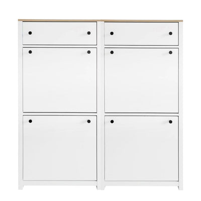 ONTREND ultra-thin shoe cabinet set with 4 flip drawers and adjustable panel top shoe rack, white - Korvel
