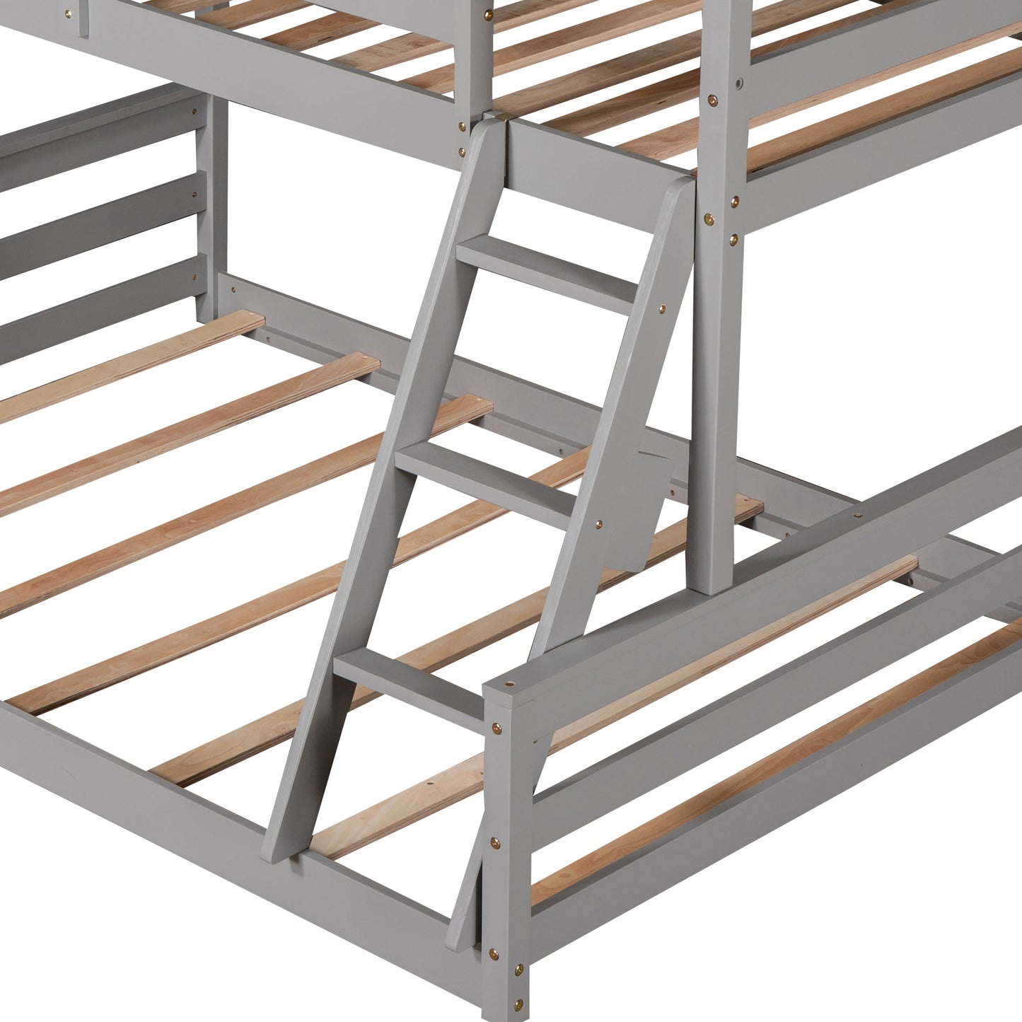 Twin over Full House Bunk Bed with Built-in Ladder Gray - Korvel