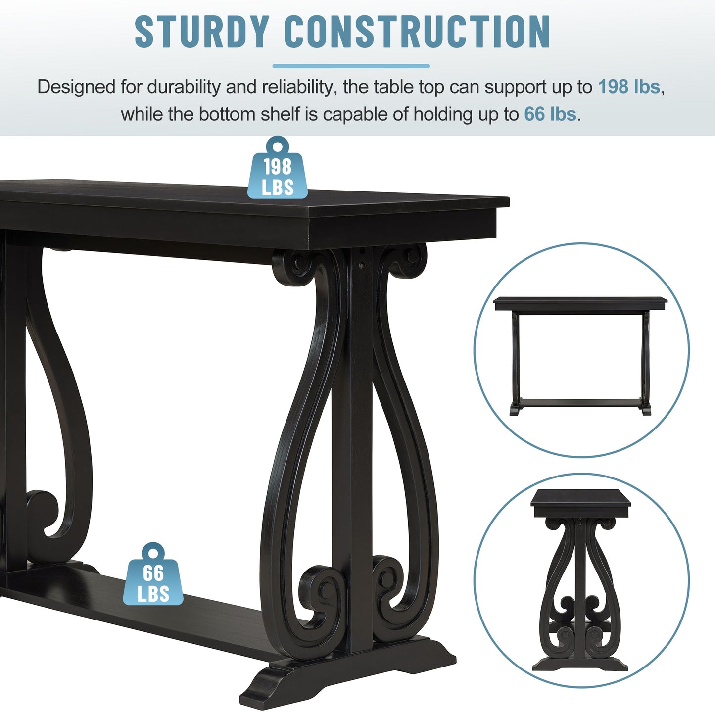 48-Inch Rustic Vintage Console Table --- Farmhouse Style Entryway Table with Open Shelf and Sturdy Construction (Black) - Korvel