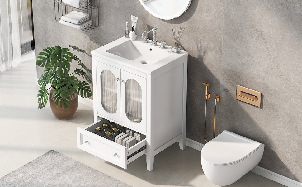 Meuble de salle de bain blanc de 24" avec lavabo et rangement