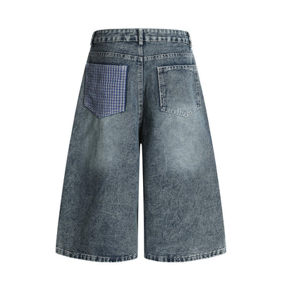 Men's Punk Washed Distressed Denim Shorts with Belt