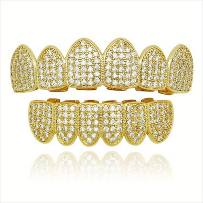 Hip hop braces with copper zircon micro inlaid with real gold Halloween teeth decoration exaggerated hiphopgrills - Korvel