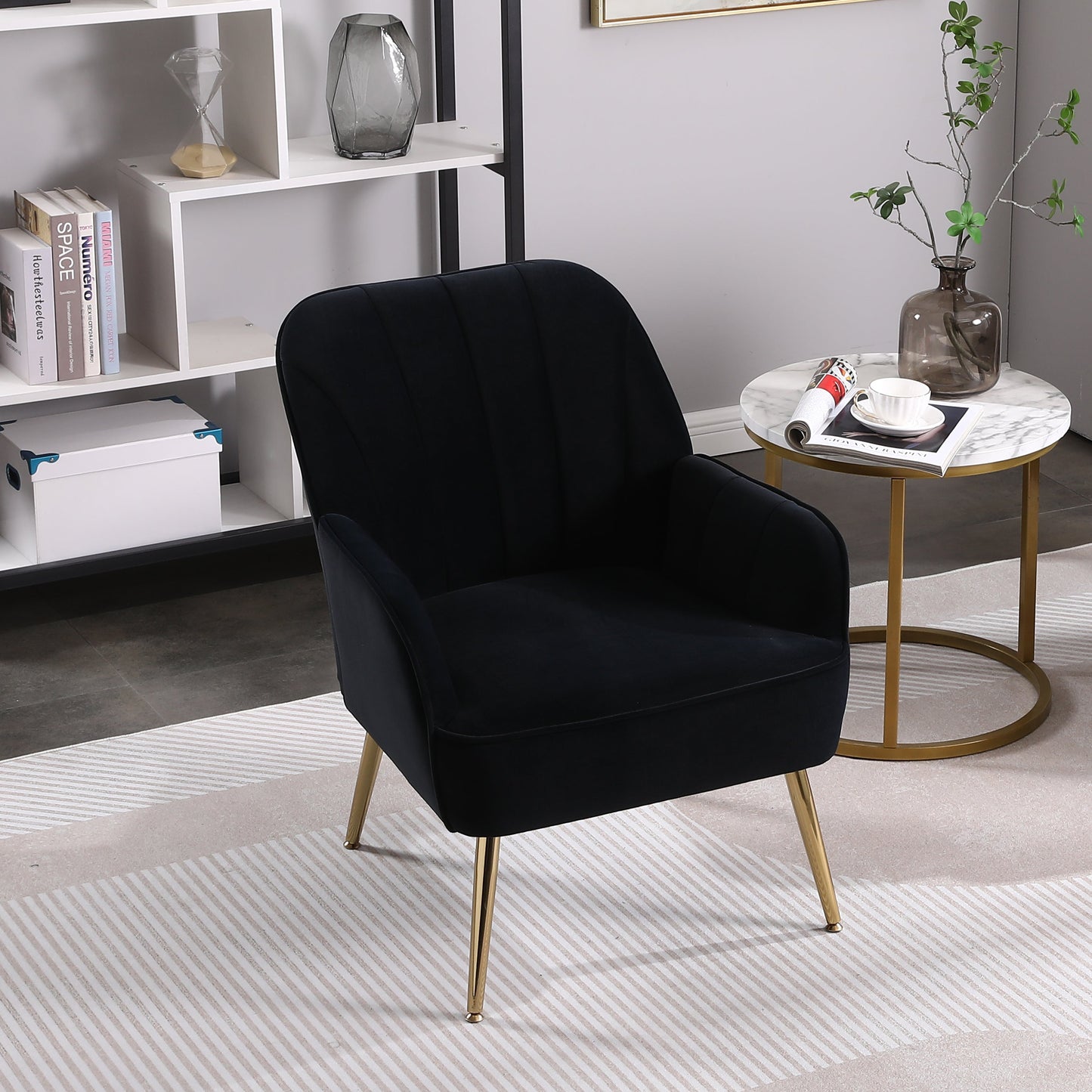 Modern Mid Century Velvet Sherpa Armchair - Navy