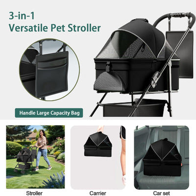 2-in-1 Folding Dog Stroller with Removable Carrier