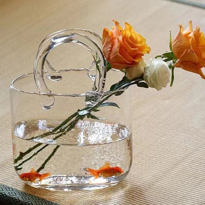 Nordic net red bag, glass vase, portable blue primary color decoration, creative light luxury living room water culture flower arrangement decoration - Korvel