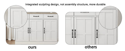 Farmhouse Buffet Cabinet Storage Sideboard with 3 Drawers and 3 Doors for Dining Living Room Kitchen Cupboard-White - Korvel