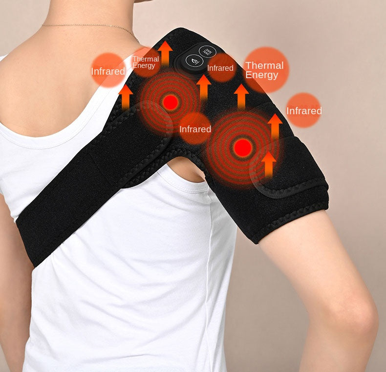 Electric Shoulder Brace Heated Knee Massager Vibration Massage Black Support Strap with Adjustable - Korvel