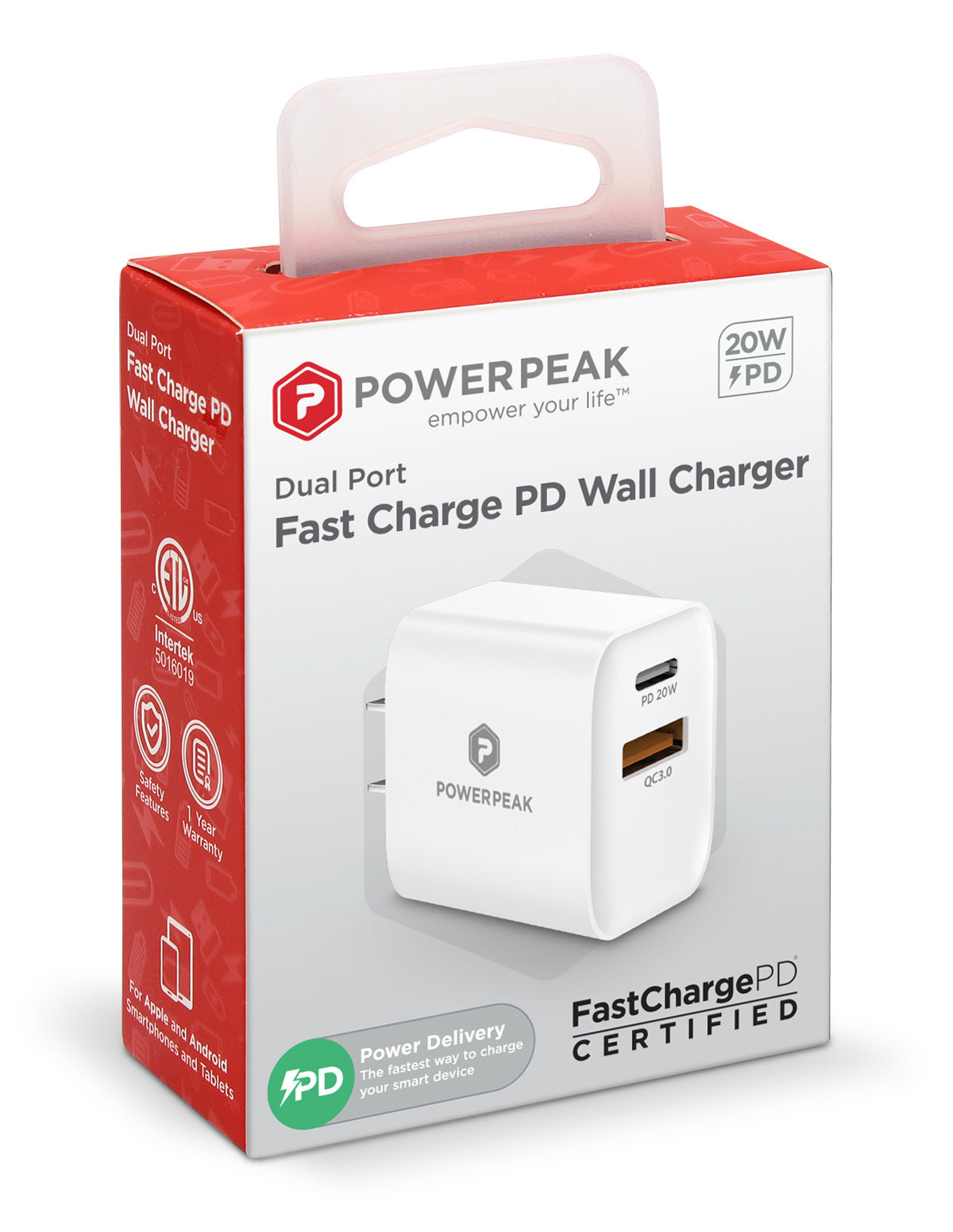PowerPeak PD Wall Dual Port Charger 20W - White - Korvel