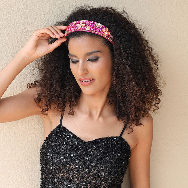 Fashionable diamond inlaid four leaf clover Baroque retro full inlaid rhinestone sponge headband - Korvel