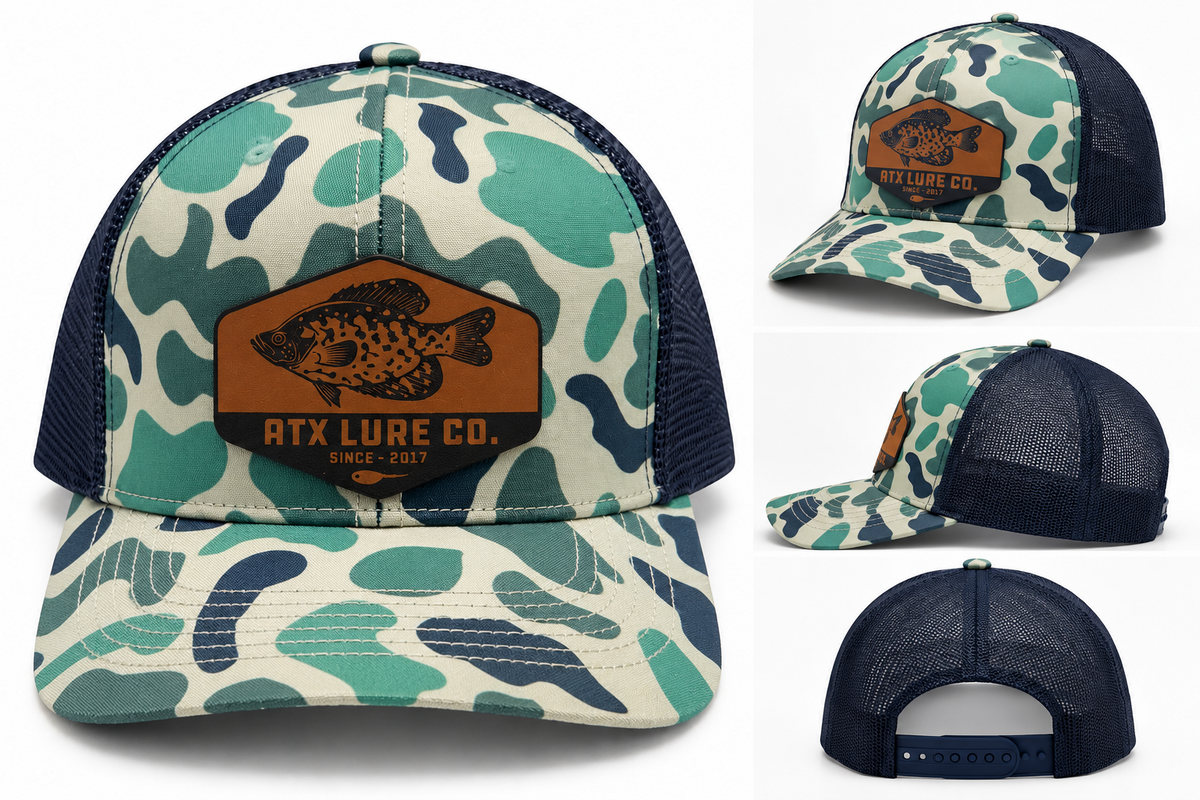 Leather Crappie Patch Trucker Hat