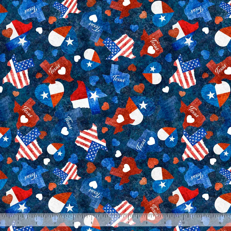Tissu en coton navy ATXSH Heart of Texas - 44"/45" par yard