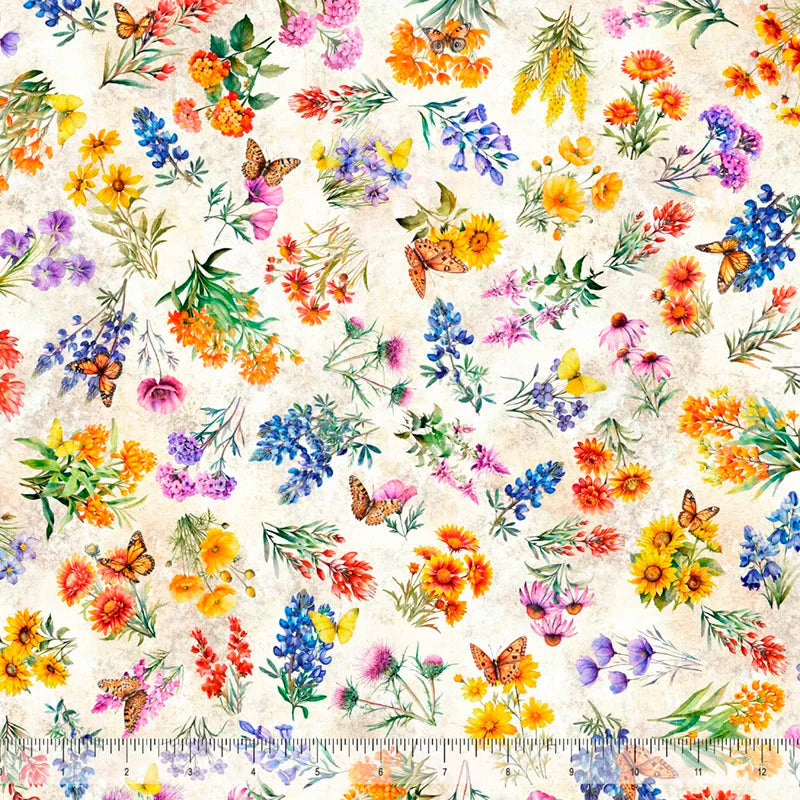 ATXSH Texas Wildflowers Oatmeal Cotton Fabric - 44"/45" Per Yard