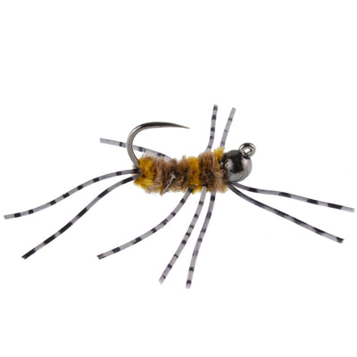 Barbless Pat's Barred Rubber Legs Tungsten Bead Jigged Coffee/Tan Euro Nymph - Set of 6 Flies Hook Size 6 - Korvel