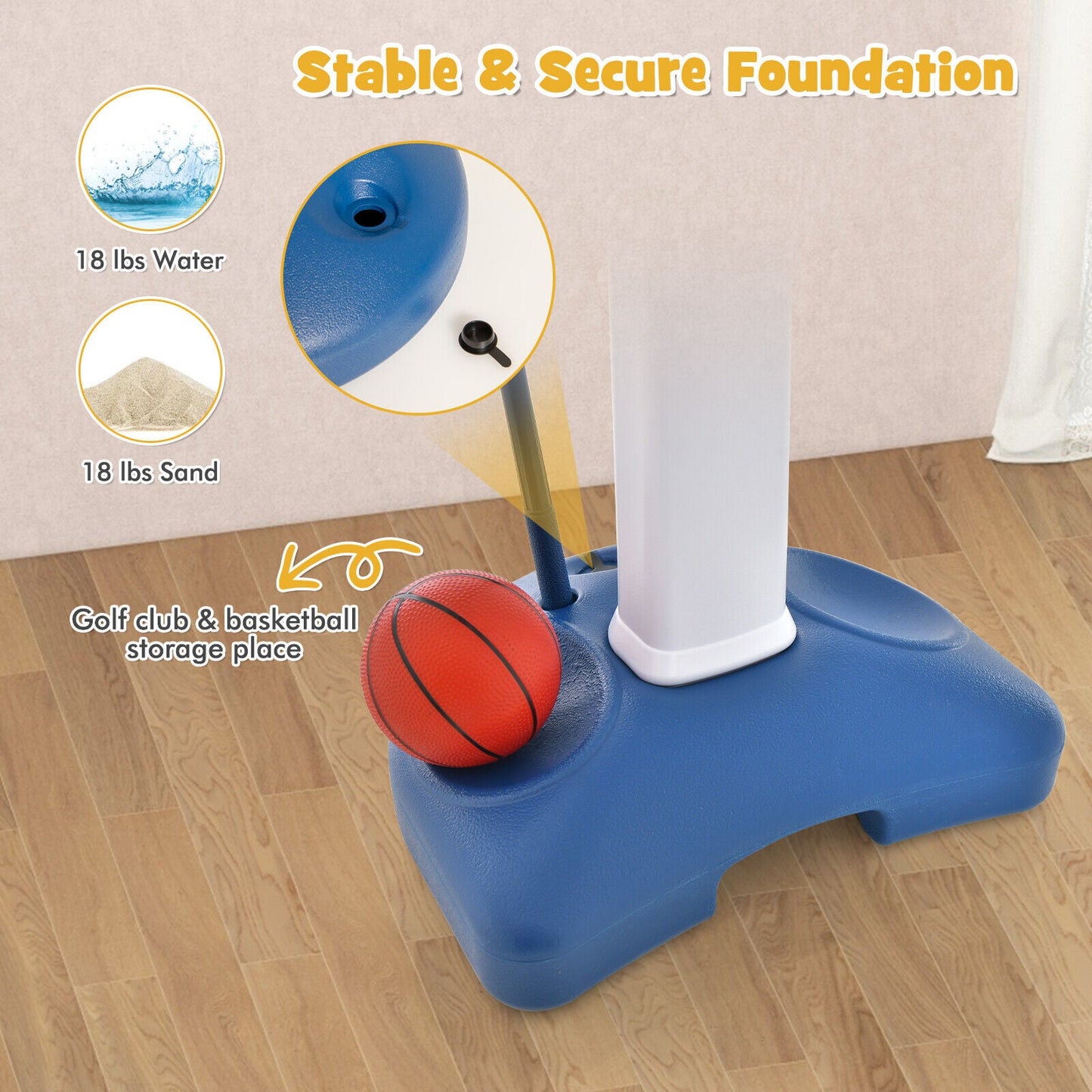 Aro de Baloncesto Ajustable 4 en 1 para Niños con Juego de Anillas